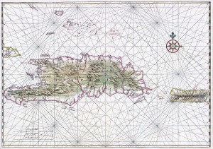 Early map of Hispaniola and Puerto Rico, circa 1639.